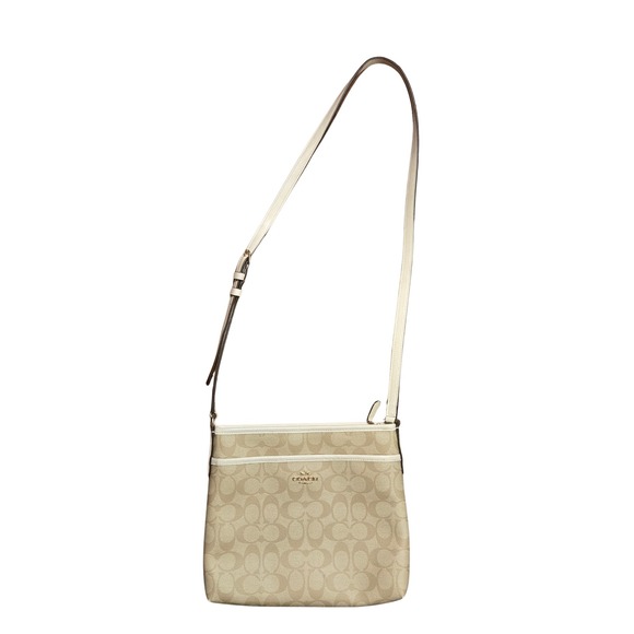 Coach Handbags - Coach Signature File Bag Crossbody Beige Cream Canvas Leather Gold Logo F29210